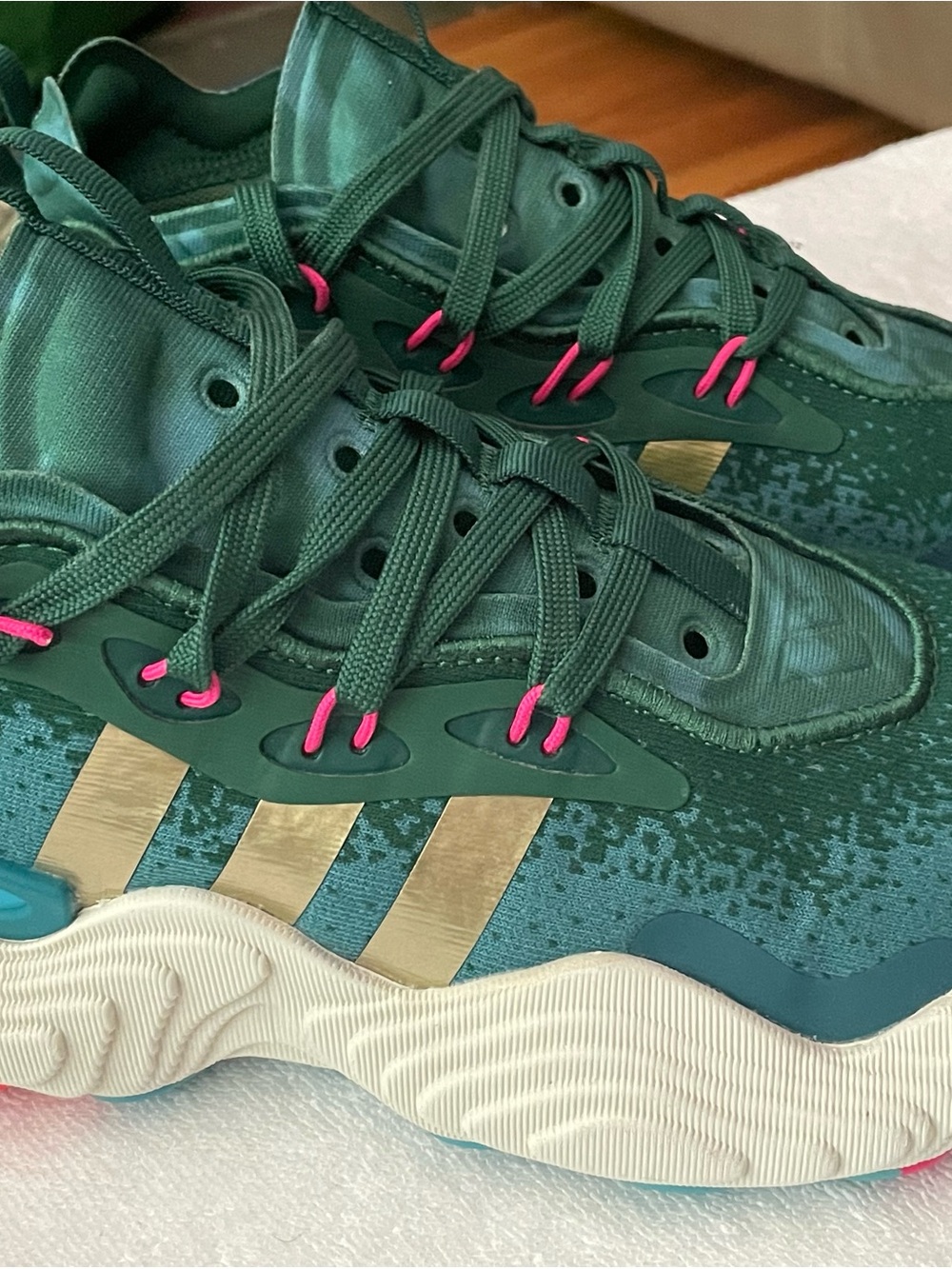 adidas Men's Teal Athletic Sneakers with Pink Accents